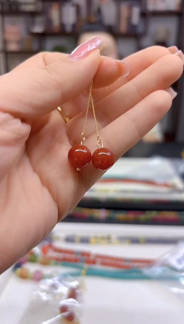 【闪购商品】玛瑙/玉髓耳饰银S925镀金镶嵌E707