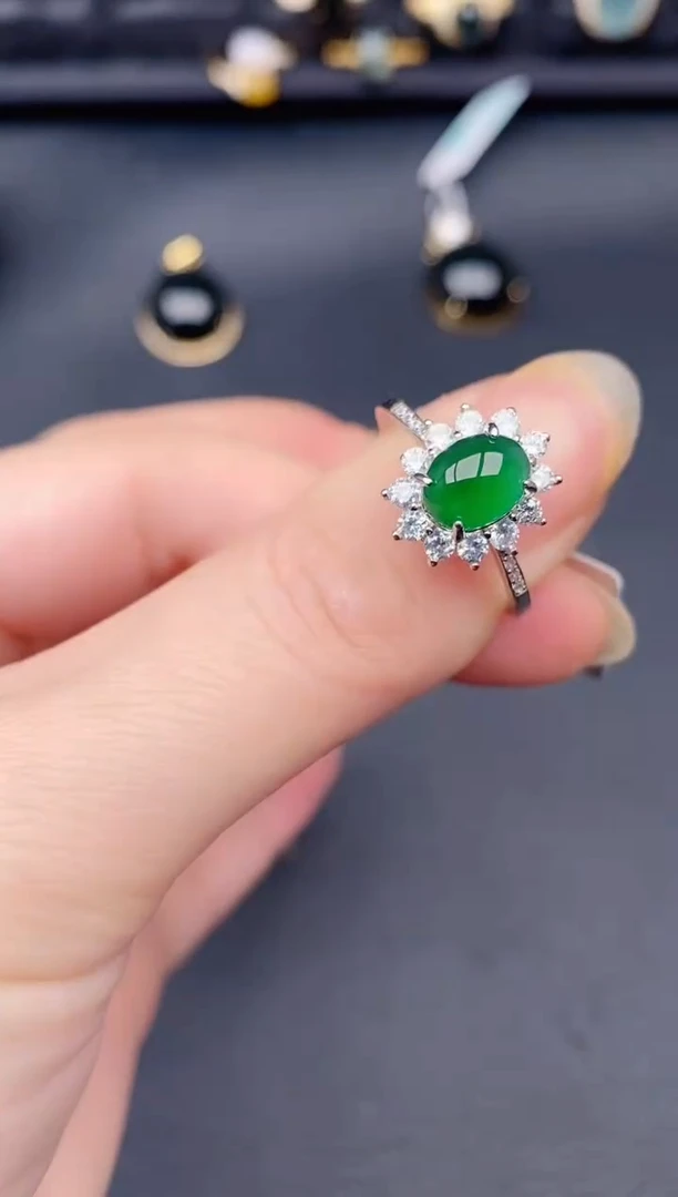 银S925镶嵌戒指翡翠天然a货翡翠171