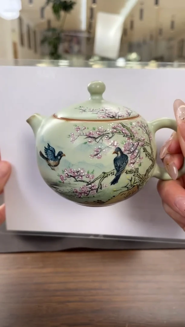 粉青余秀华彩绘-俏西施（桃花喜鹊）