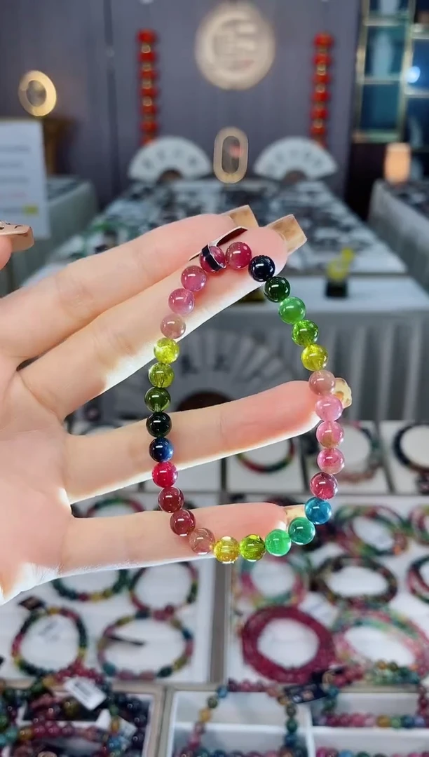 未镶嵌老矿碧玺色标透体单圈手串6mm+碧玺dan多样性发货一条