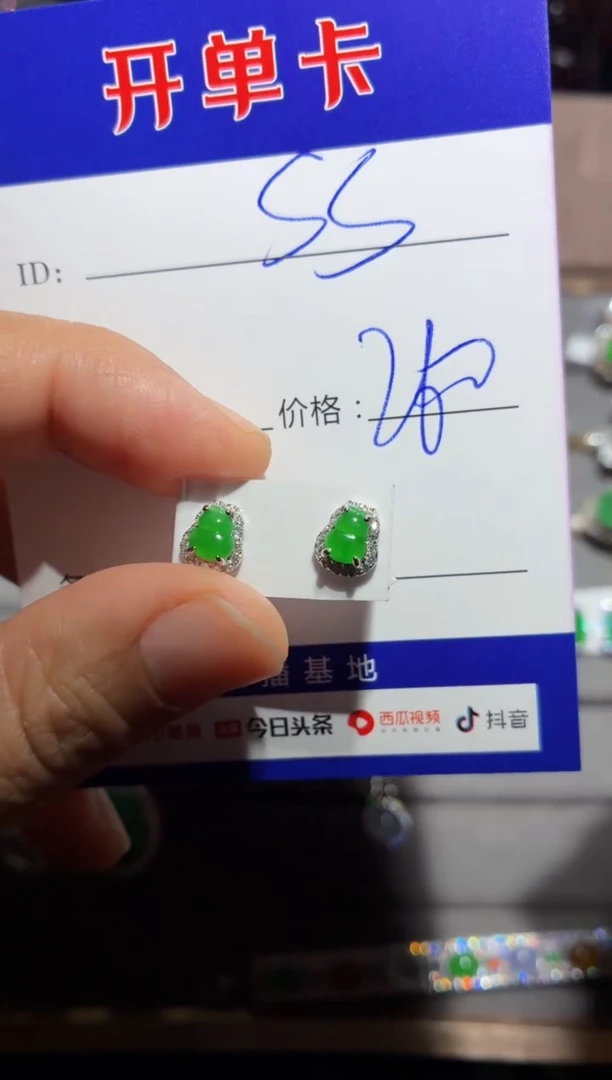 翡翠银S925镶嵌耳饰定向 sss
