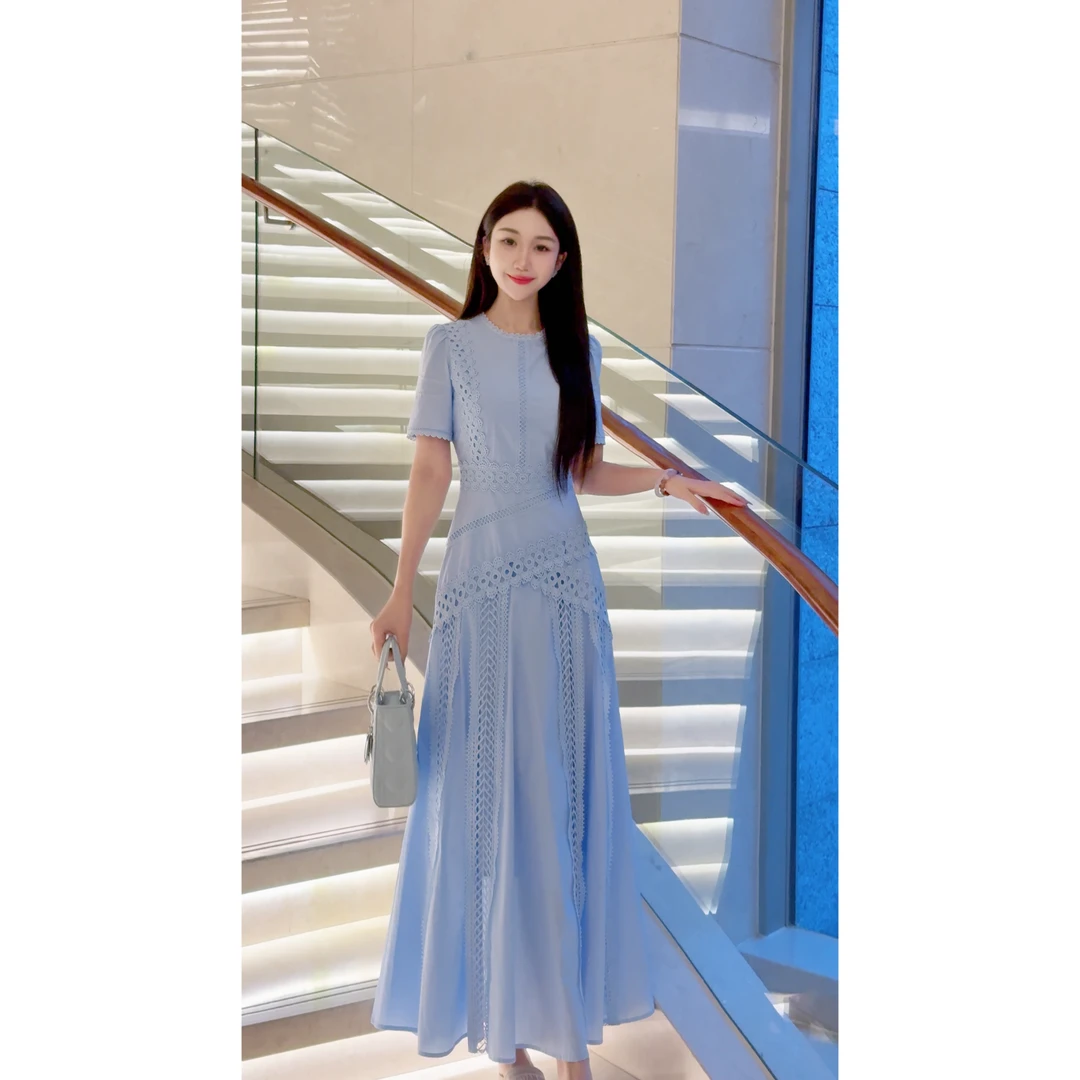 缇彩【圣托里尼】2025新款长裙女立领蕾丝镂空收腰气质边温柔7