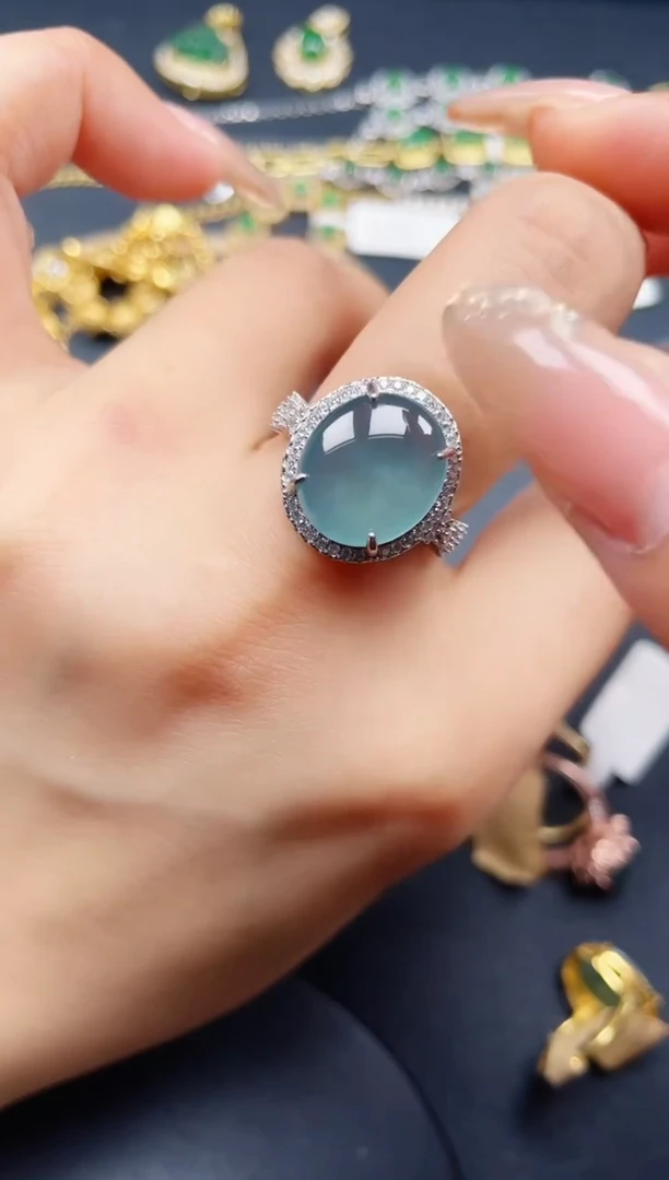 翡翠戒指银S925镶嵌43242