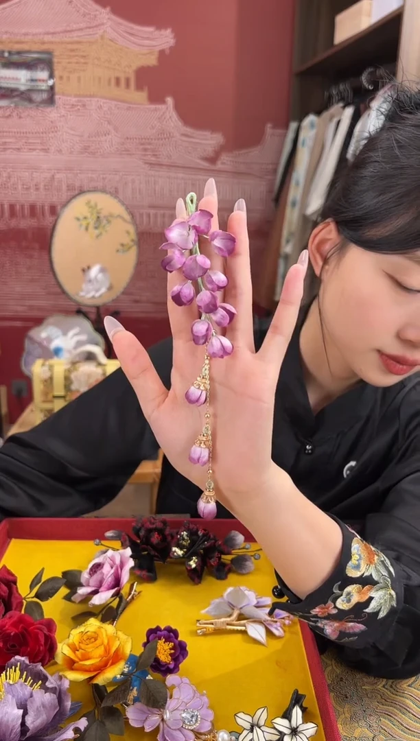 刺绣非遗绒花（发饰）