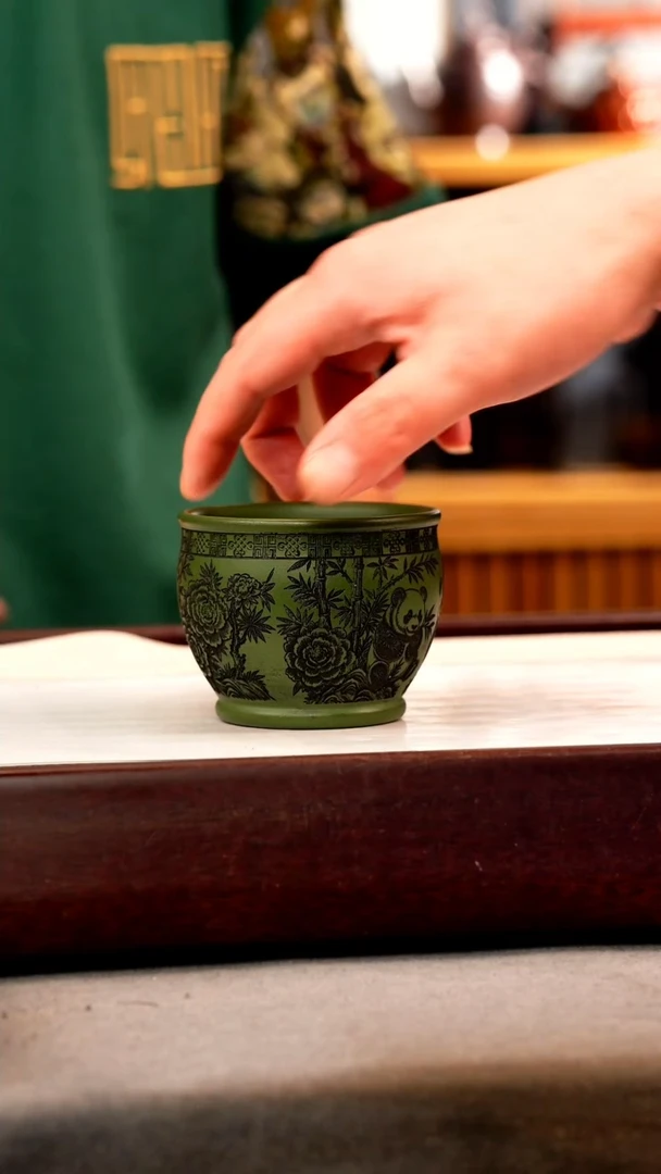 茶壶紫砂绿泥 熊猫主人杯
