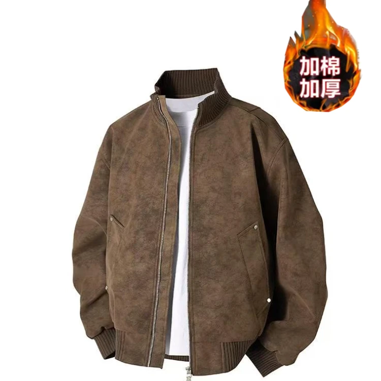 美式皮衣外套男春秋季宽松潮牌潮流立领复古百搭短宽夹克男装潮