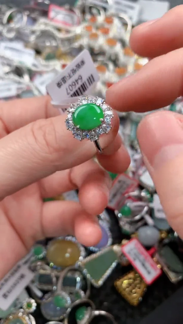 银S925镶嵌戒指翡翠55--10