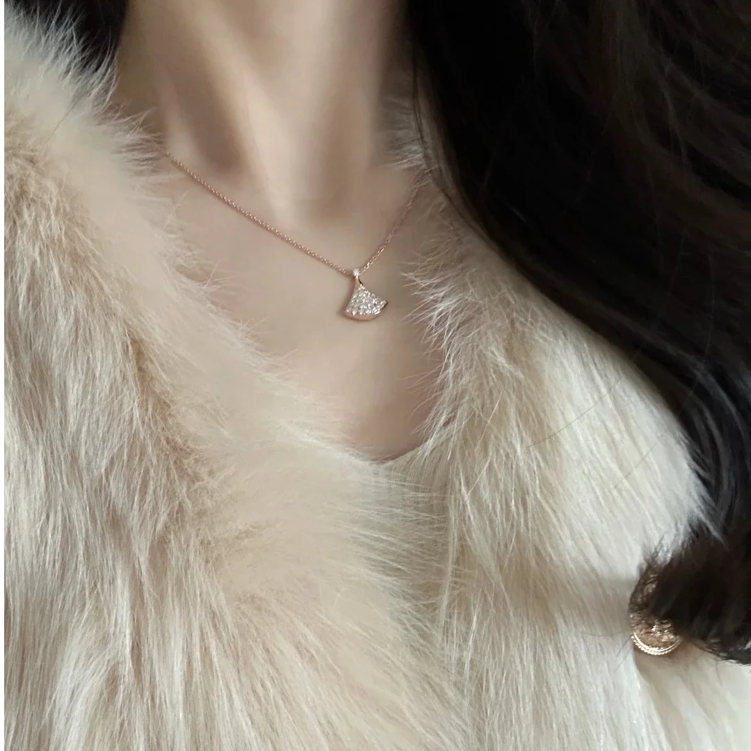 合金项链 满钻小扇子项链轻奢小众高级感