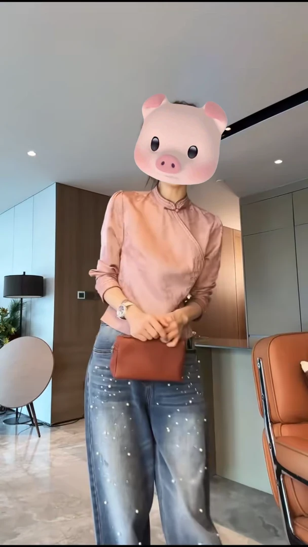 粉色印花高级感国风小衫2025年早秋新款新中式时尚减龄洋气上衣女