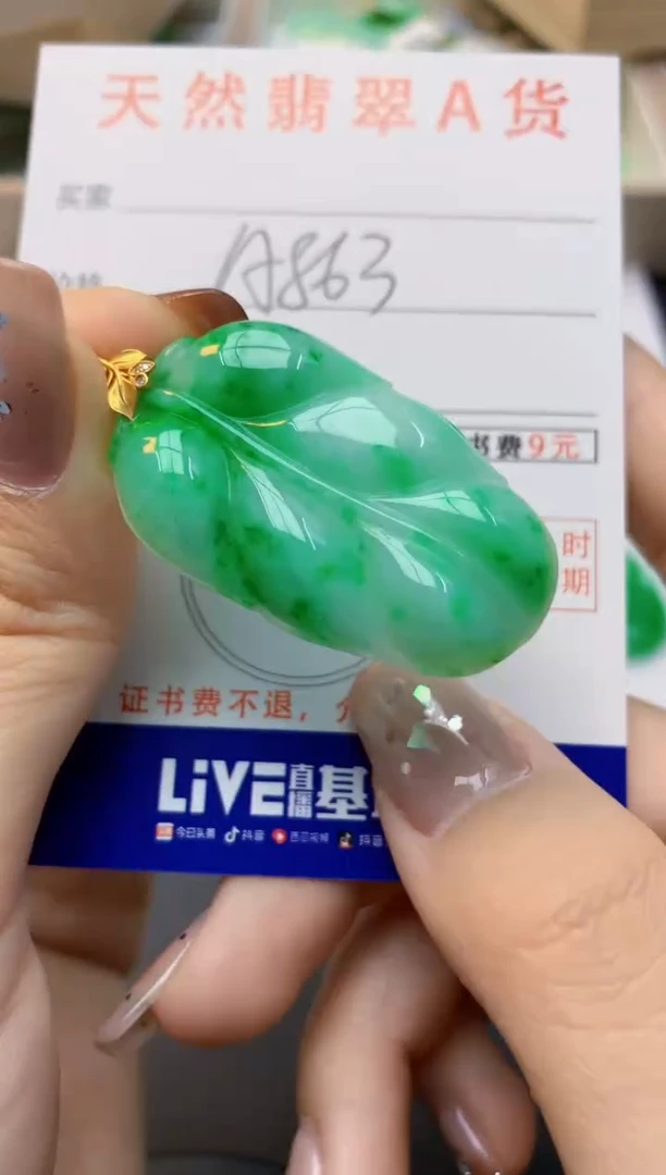 颈饰18K金镶嵌翡翠天然缅甸A货翡翠百元以上9元证书费自理