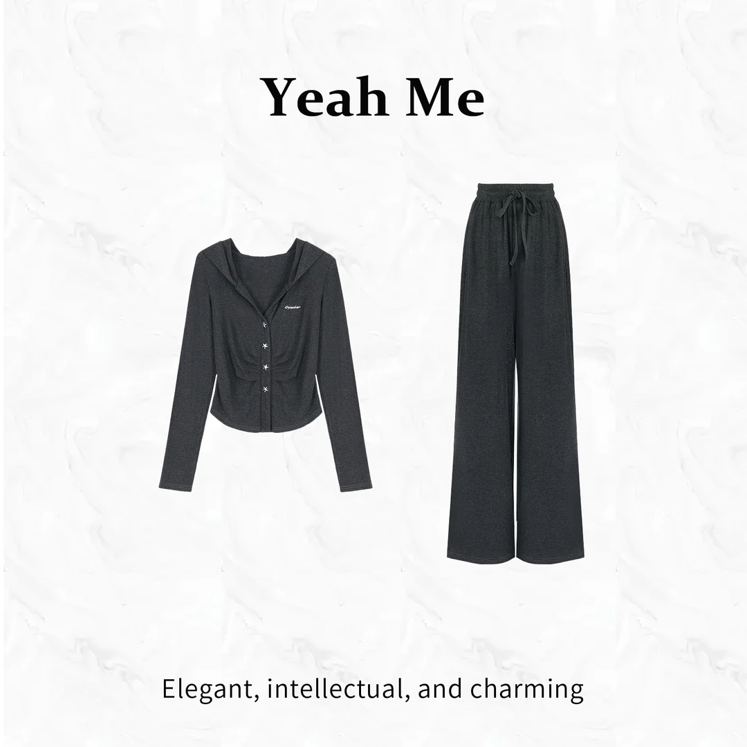 Yeah Me/也觅【素色迷雾】秋季新款休闲运动风长裤穿搭简约设计女装