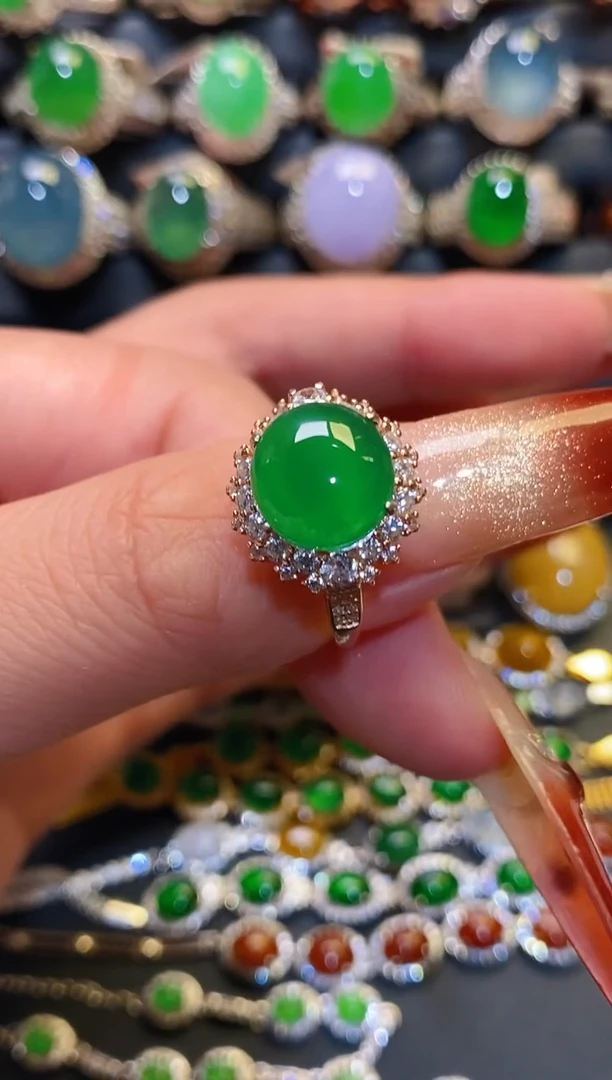 银S925镶嵌翡翠耳饰天然