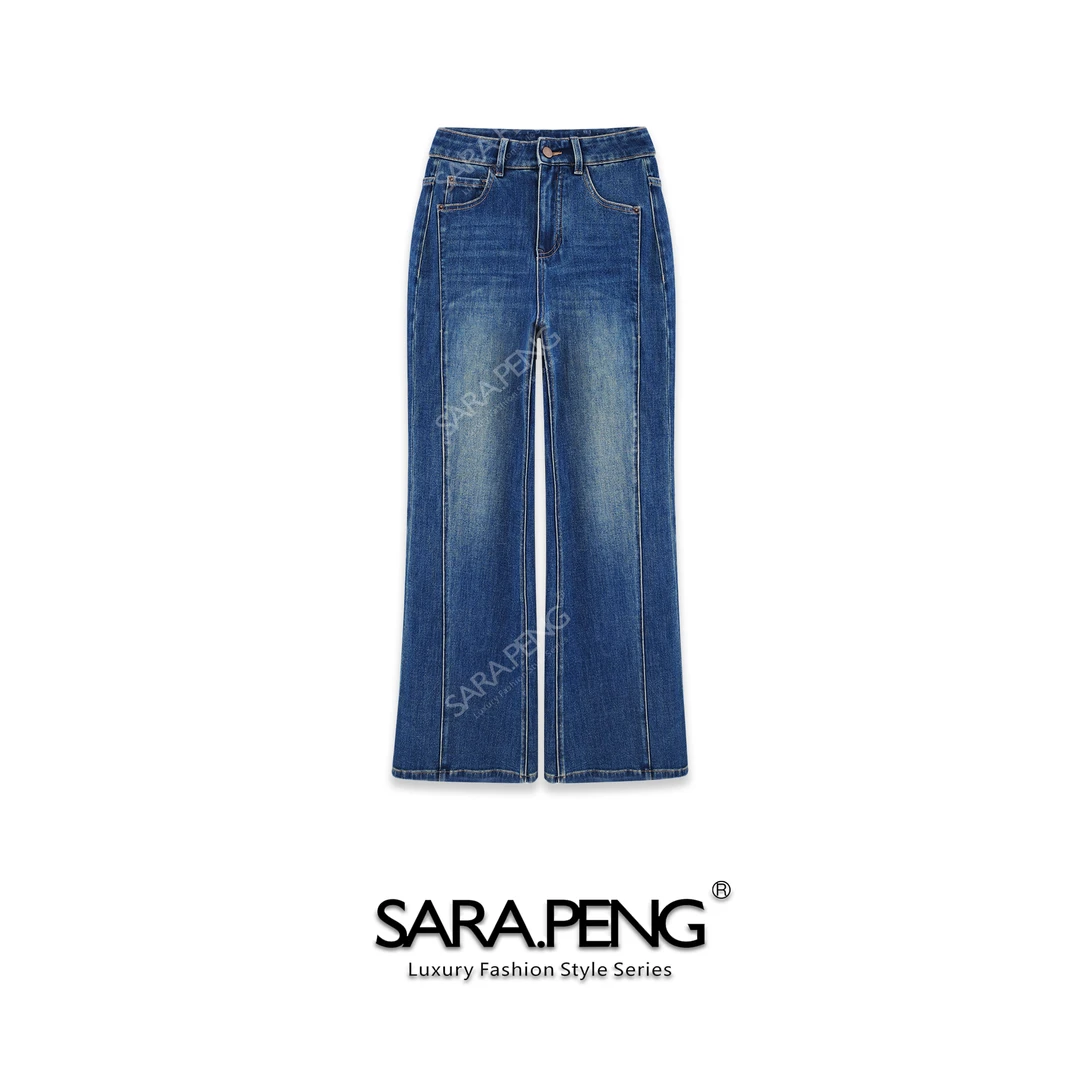 SARA.PENG绝搭神裤｜新品立体裁剪双线显腿长直筒牛仔裤｜1D168380