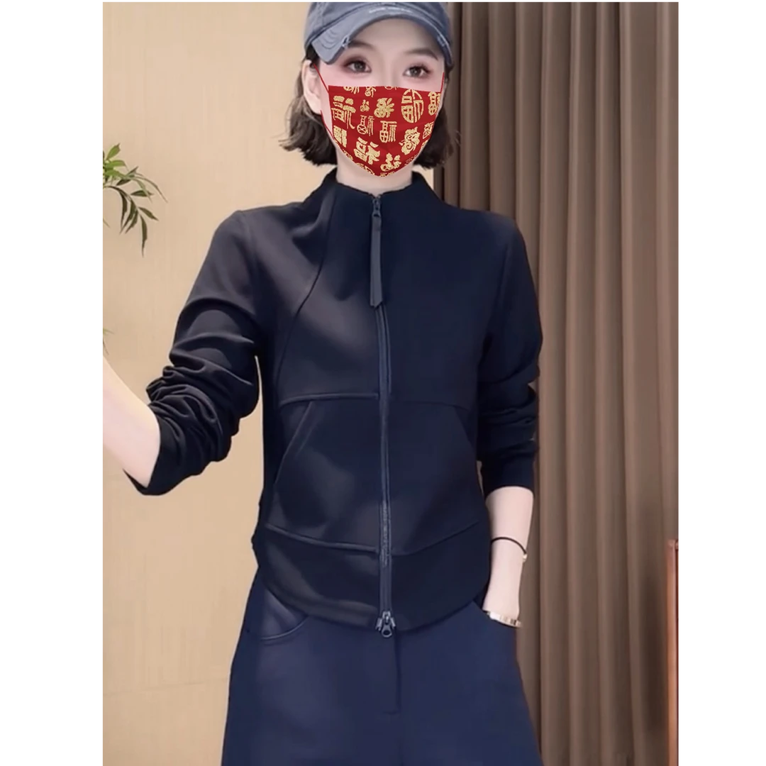 拉夏贝尔欧货极简风拉链开衫立领长袖卫衣外套女秋季显瘦百搭上衣