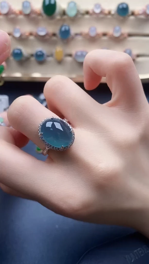 翡翠戒指银S925镶嵌一物一证一礼盒