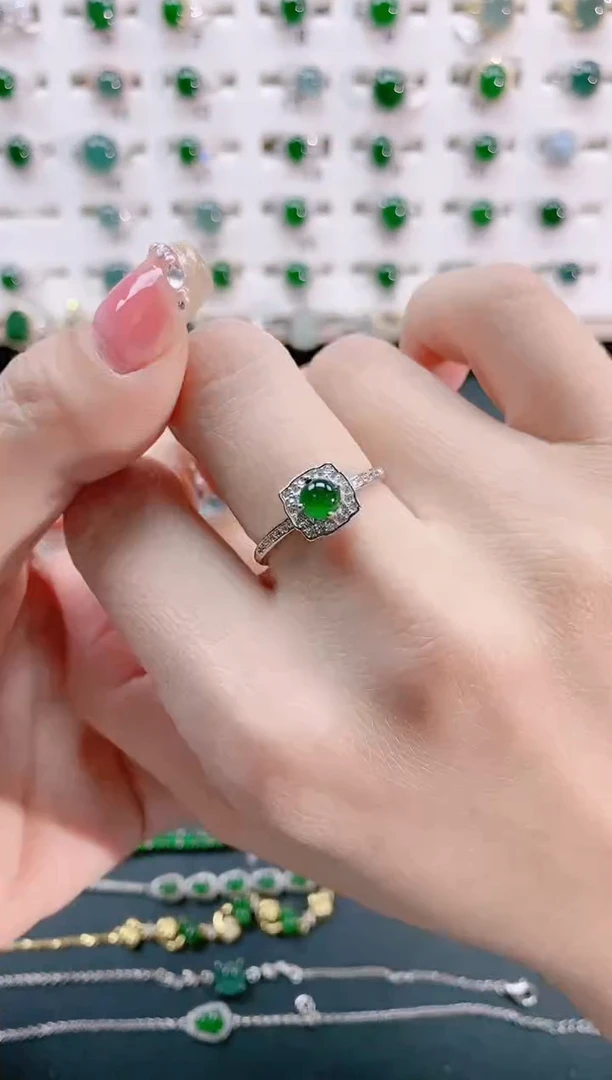 【闪购商品】翡翠戒指银S925镶嵌天然翡翠