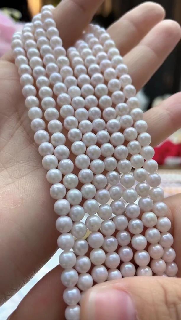 项链未镶嵌海水珍珠299   5mm白透粉天女全珠项链（多样性发一）