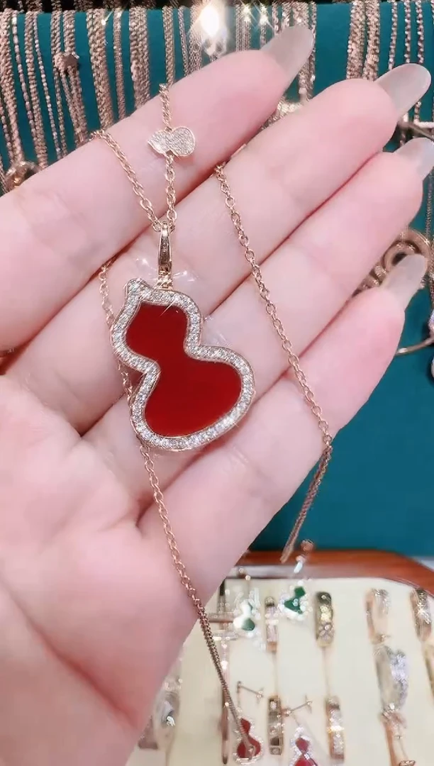 【闪购商品】钻石套链18K金镶嵌大号红色葫芦套链  55