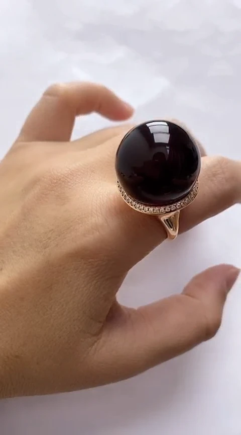 【闪购商品】琥珀裸石银S925镶嵌血珀戒指