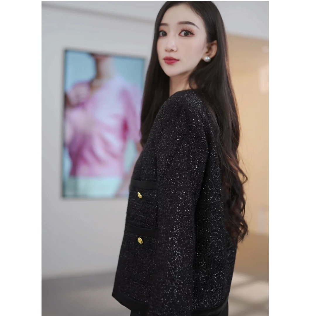 曼德诗绵羊毛加醋酸金丝线小香风外套M421306600