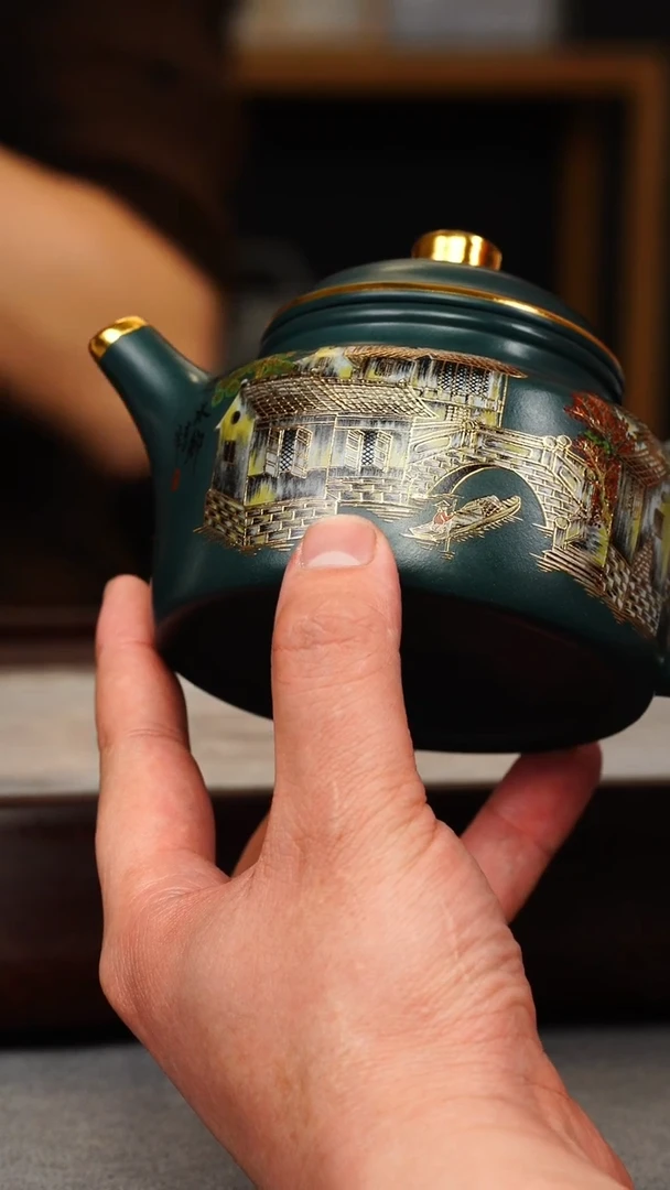 【闪购商品】紫砂茶壶苏门答腊青 德钟 忆江南珐琅彩