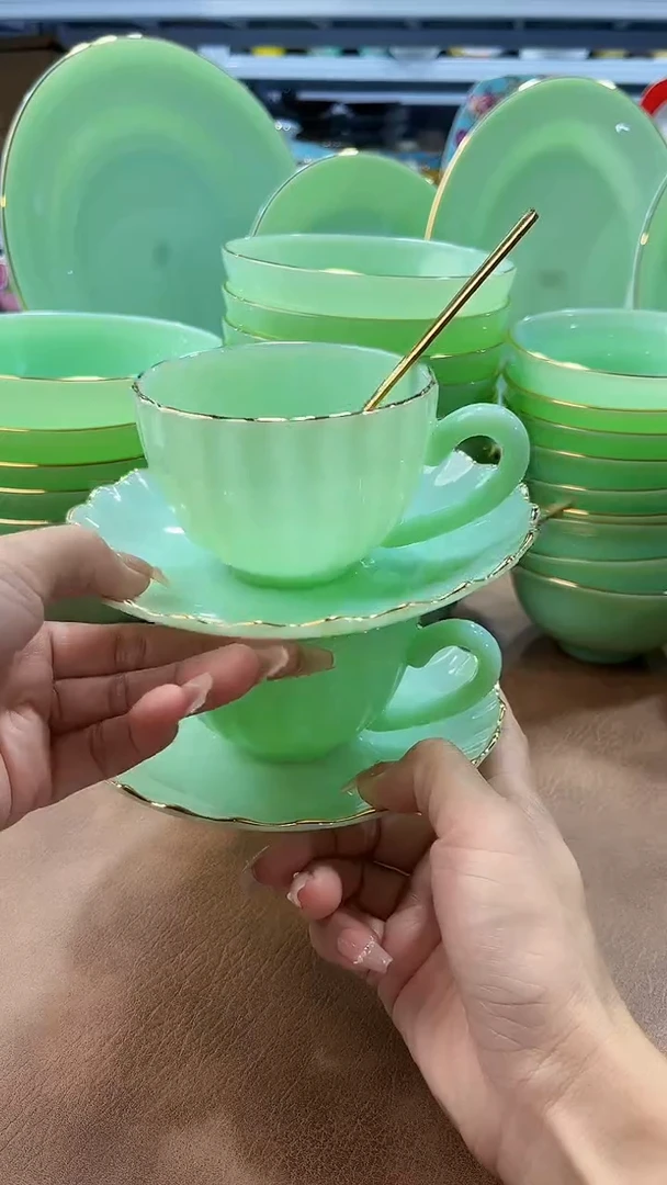 玉瓷咖啡杯三件套2组