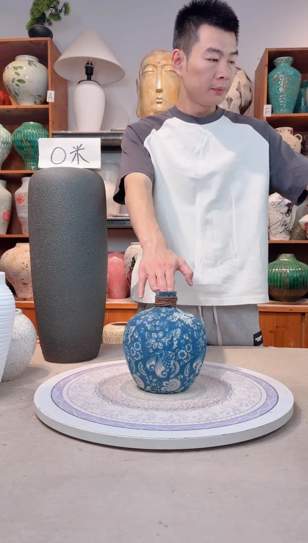 瓶陶瓷花瓶 无花  福利 不能装水 青花麻绳 小号