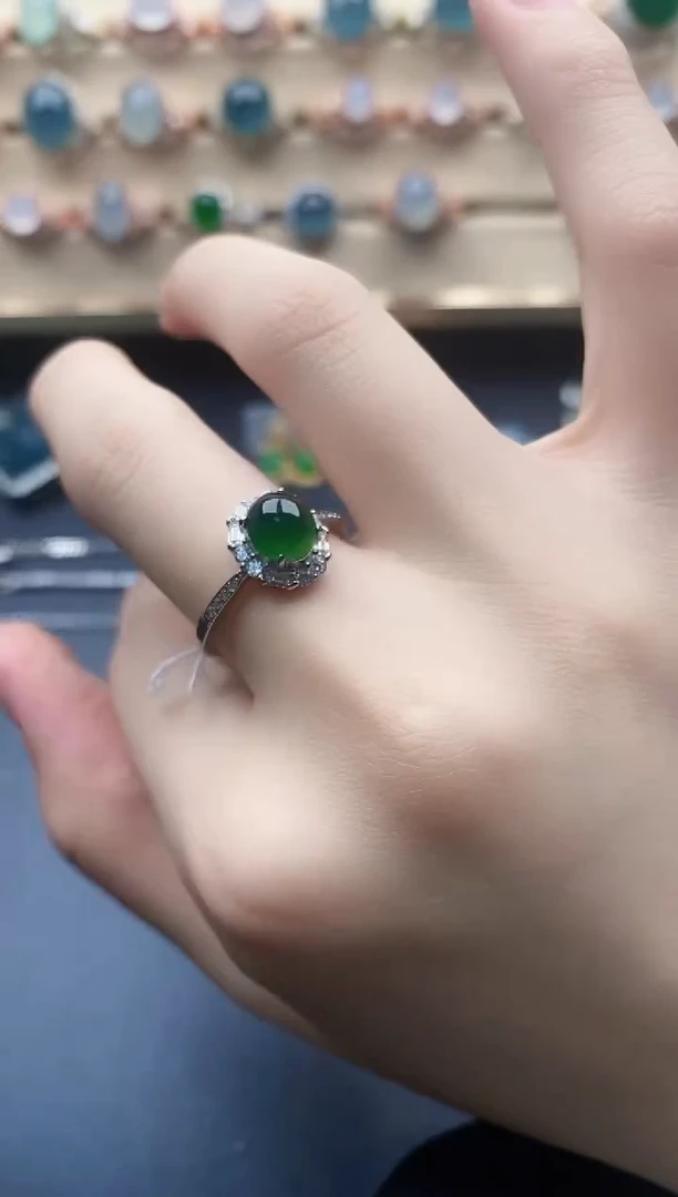 翡翠戒指银S925镶嵌一物一证一礼盒