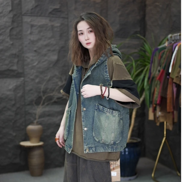 复古潮流牛仔马夹女休闲百搭2025新款大口袋无袖背心坎肩外套