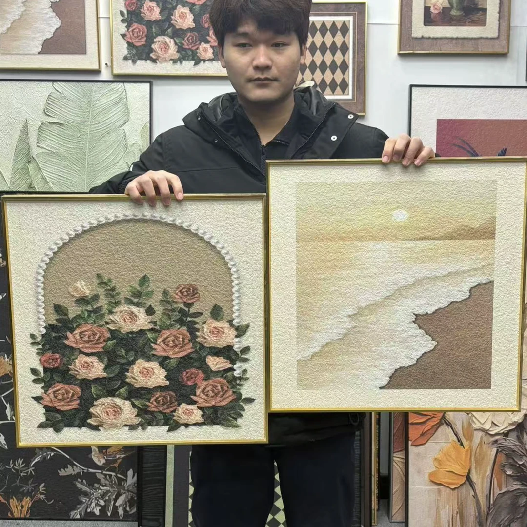 法式玫瑰花卉客厅装饰画小众艺术沙发背景墙挂画中古风5050