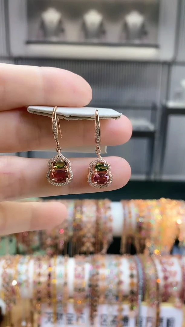 银S925镶嵌耳钩碧玺4354354354354