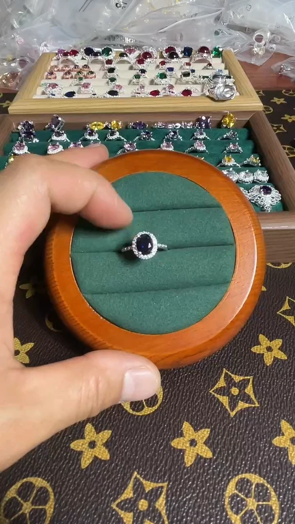 合金合成碳硅石蓝戒指1.5