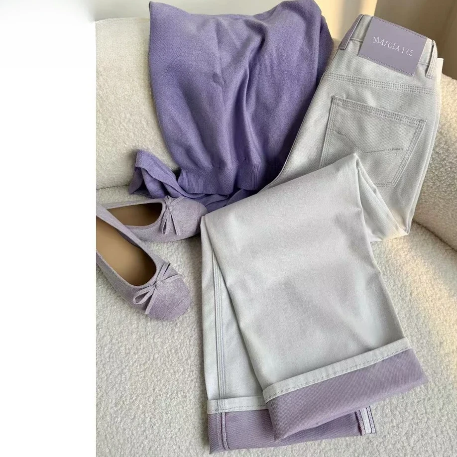 早春款【烟如紫】早春窄版阔腿裤遮肉显瘦九分裤