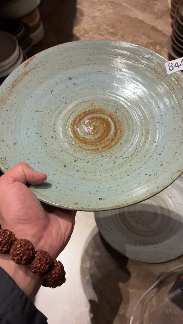 瓷片徐*媛844手工蓝麻点平盘1个