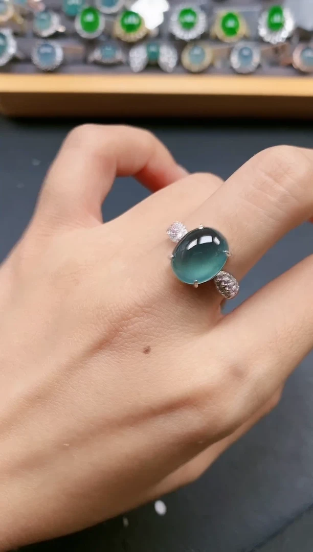 翡翠戒指银S925镶嵌111111