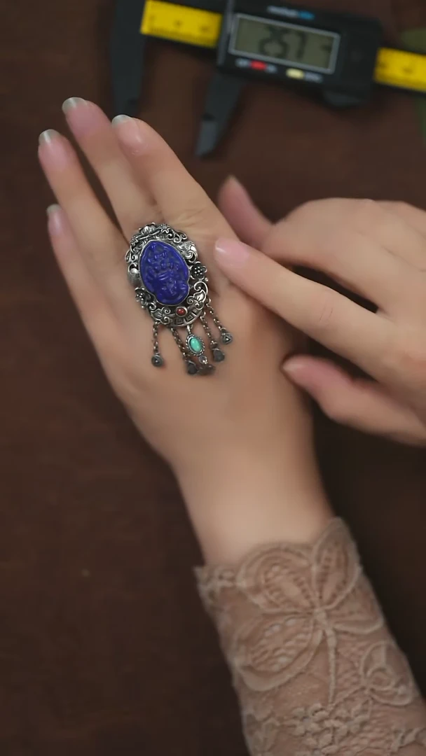 青金石银S925镶嵌戒指闪购 黄财神