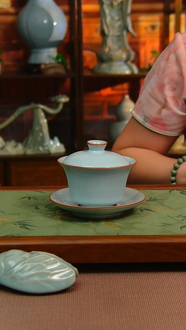 瓷片原矿汝瓷福利盖碗，不完美