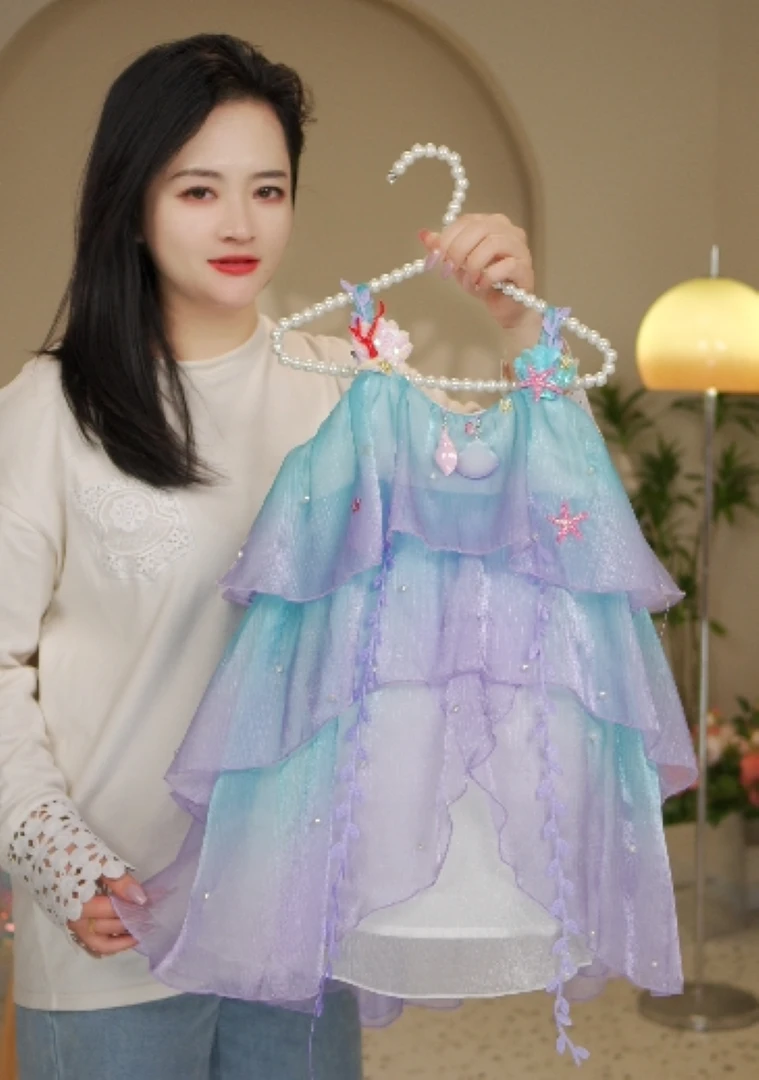 【美人鱼】女童吊带裙2025新款夏季蓝色时髦洋气甜美