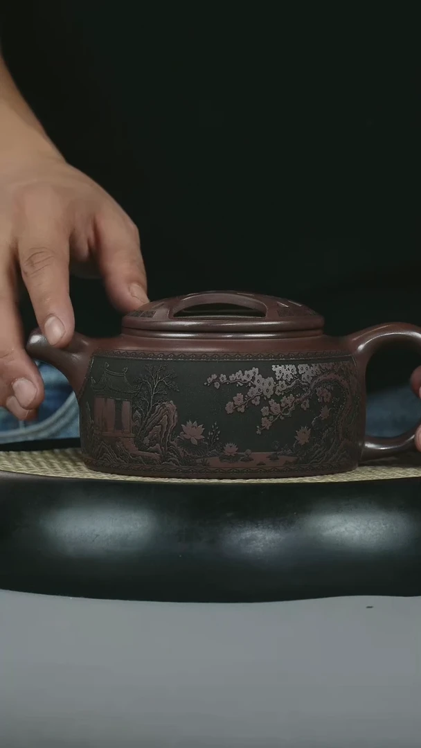 茶壶紫砂原矿石红 牛盖半月  梅香
