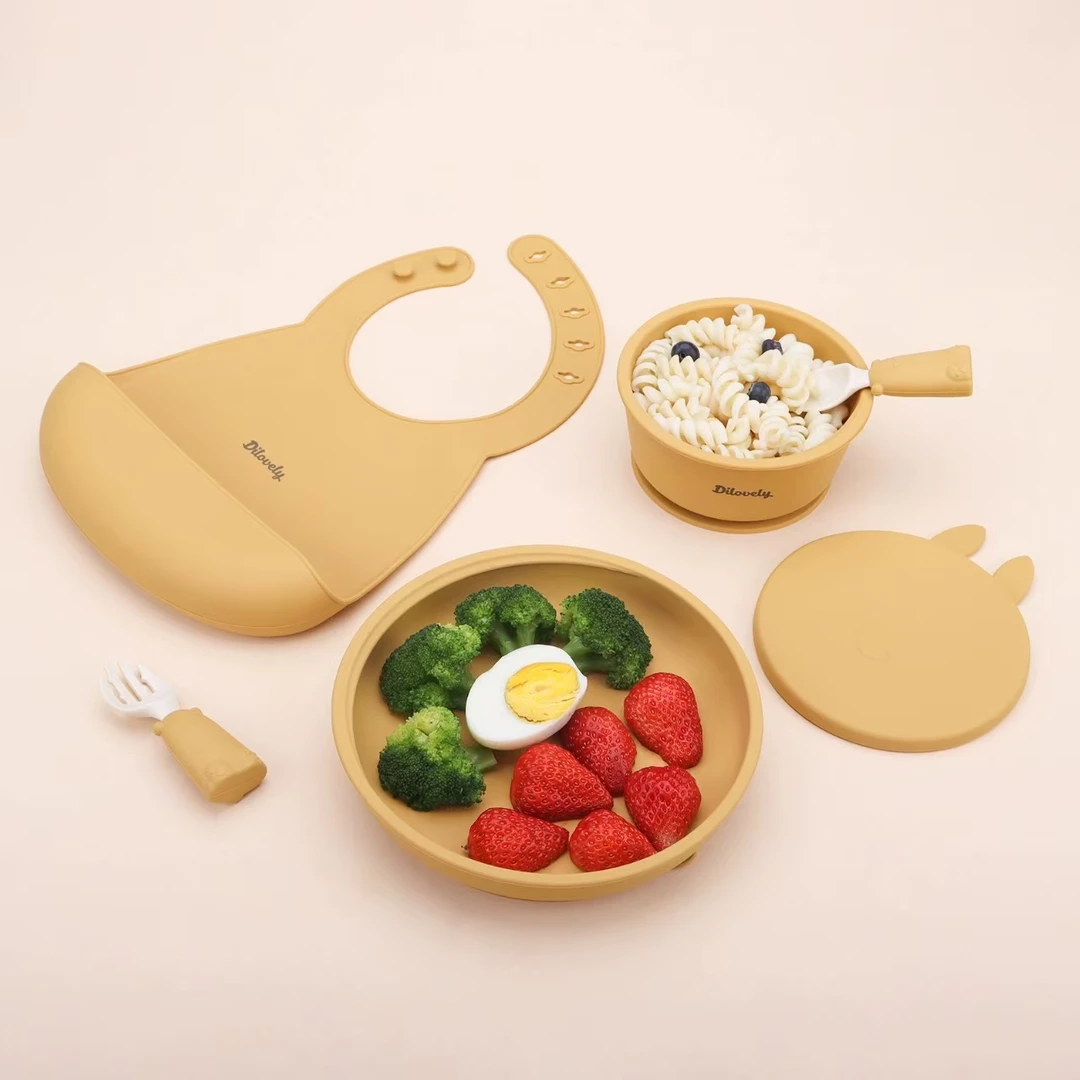 婴儿辅食硅胶餐具宝宝餐具套装儿童硅胶吃饭辅食碗套装