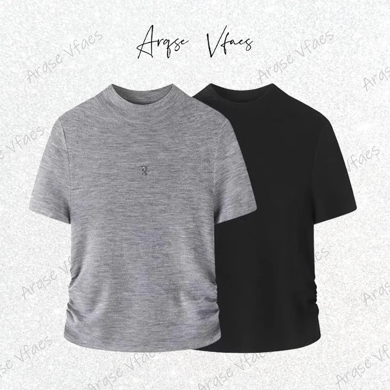 *艾家2025夏季新款抽褶收腰显瘦百搭短款T恤上衣女40728019