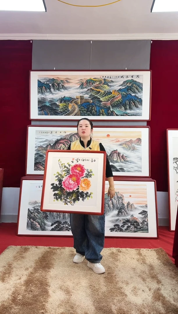 国画手绘牡丹63*63尺寸