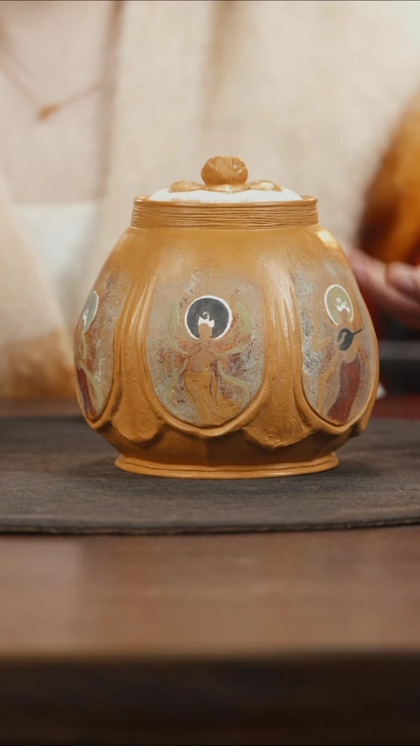 【闪购商品】紫砂茶叶罐花开敦煌吹笛款罐