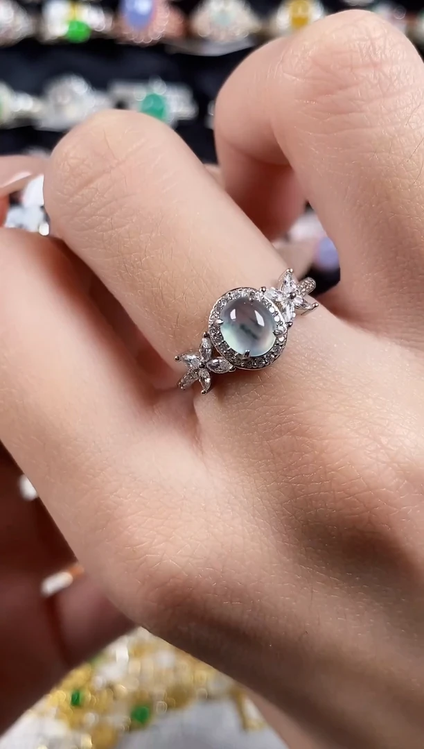 银S925镶嵌戒指翡翠 天然A货翡翠66