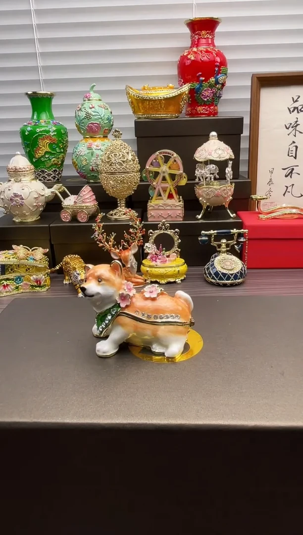 金属七宝烧首饰盒   樱花小狗