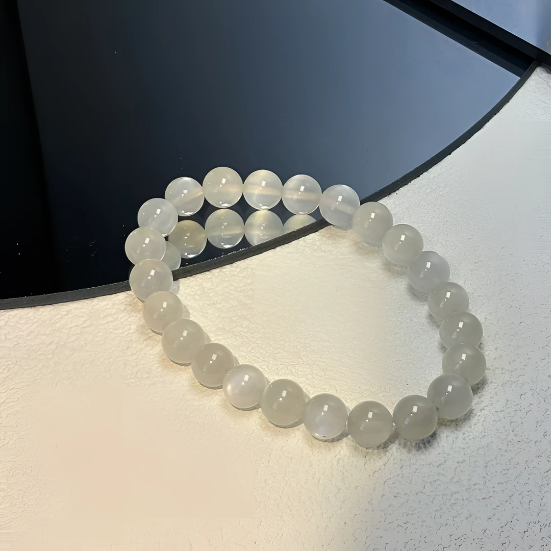 天然玉石玛瑙白月光珠串卡8mm