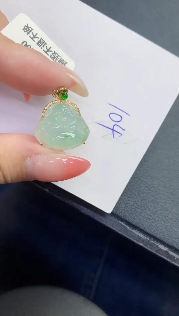 翡翠18K金镶嵌颈饰缅甸天然翡翠A货