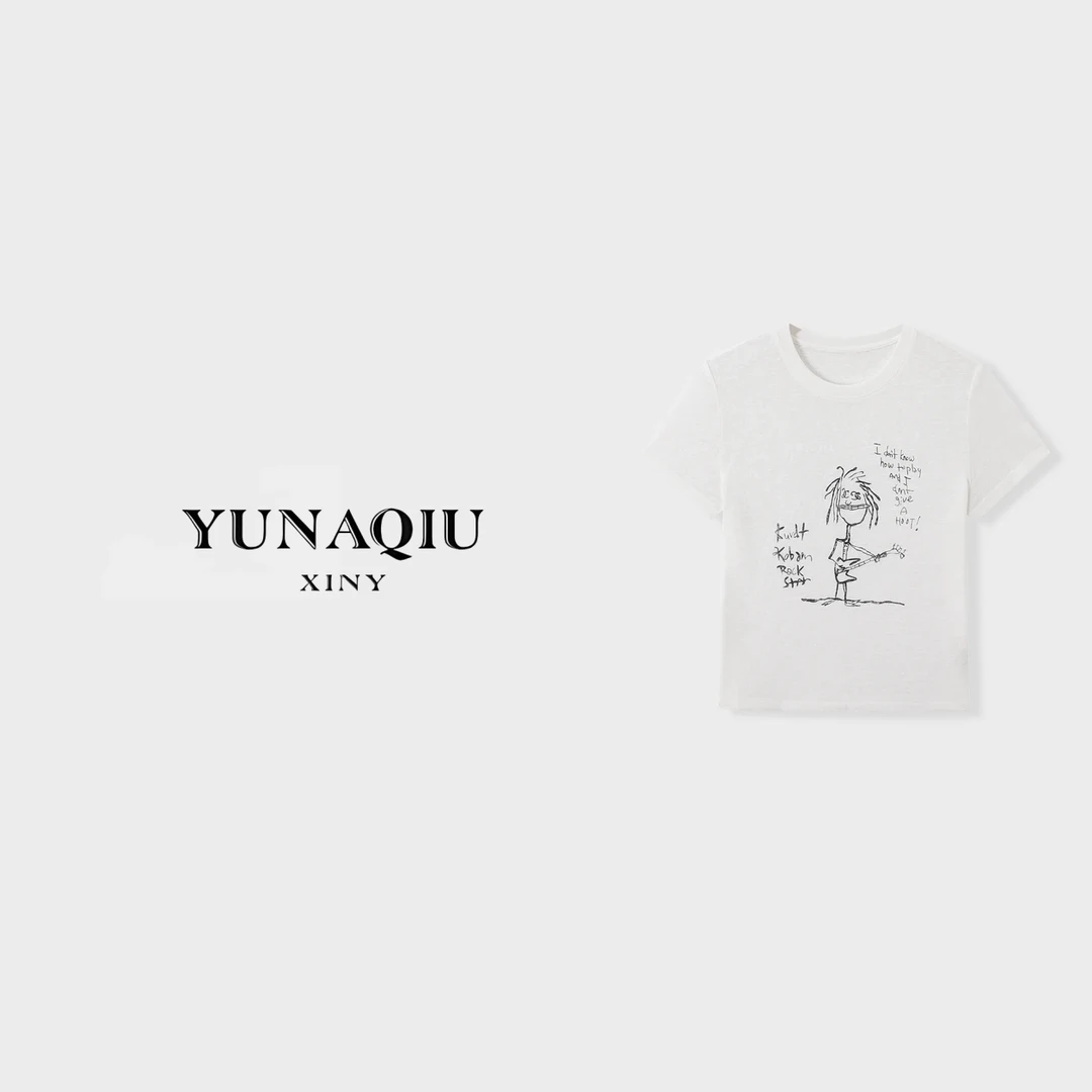 YUNAQIU 涂鸦印花圆领竹节T恤-9290