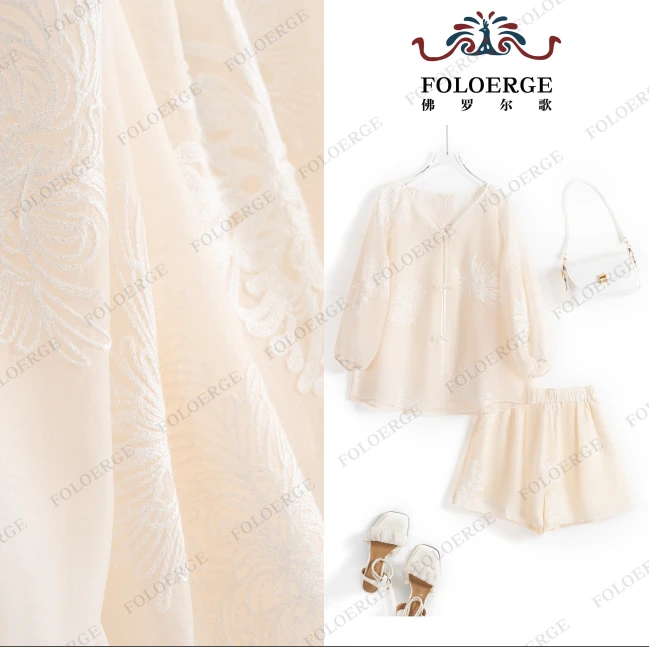 雷雷新中式手工刺绣套装国风盘扣上衣松紧腰短裤两件套