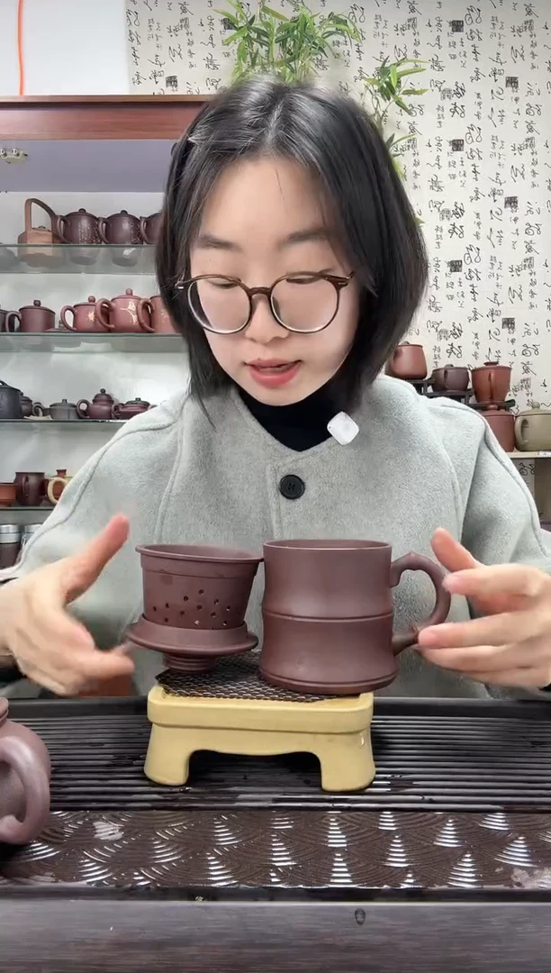 【闪购商品】紫砂茶杯宜兴紫砂无礼盒竹段三件套350cc整口